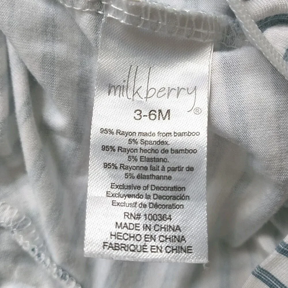 Milkberry One-piece Bodysuit Baby Boy 0-6M Dinosours Striped Bamboo Set Of 2